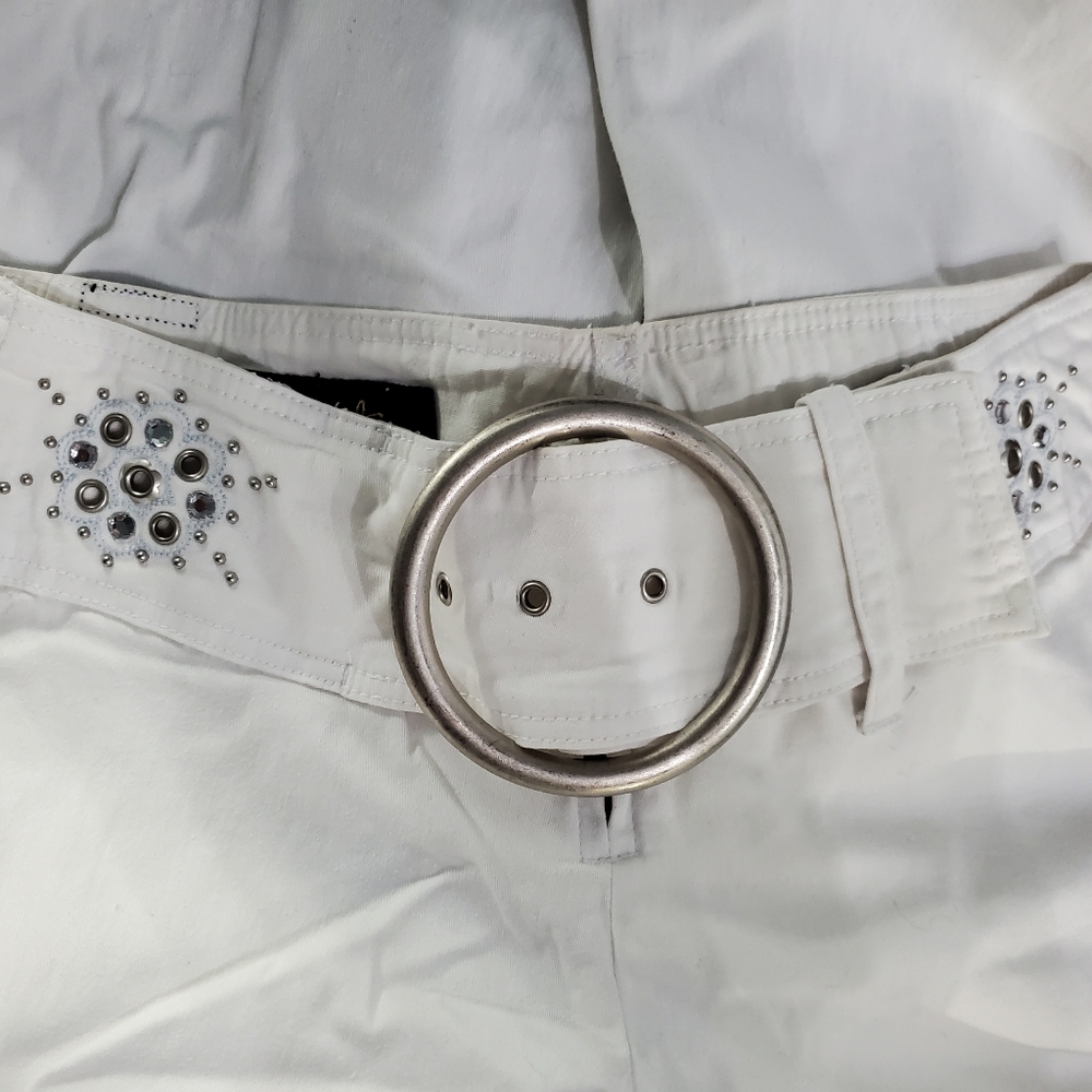Vintage 2yk Angels Rhinestones Beaded White Flare/ Bootcut Pants Size 5 - Picture 2 of 11